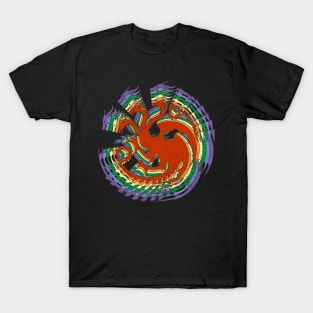 Distressed Earthy Rainbow Gay Pride 3 Headed Dragons T-Shirt